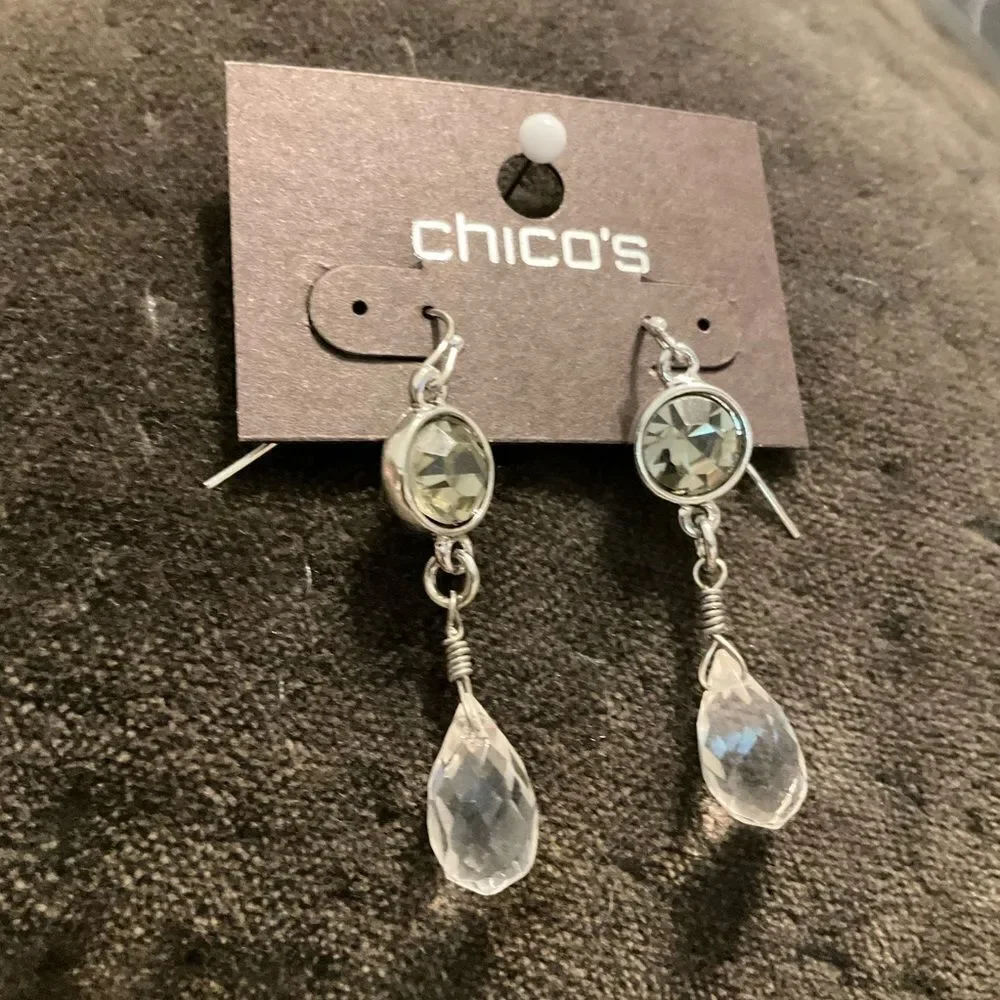 0182-Chico's‎ Silver and Clear Drop Earrings